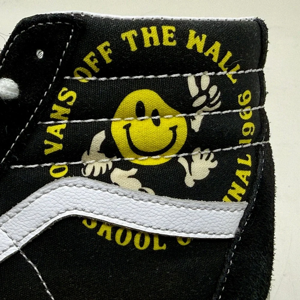 Vans Sk8-Hi Smiley Face Off The Wall Black High Top Sneakers Mens 7 Womens 8.5